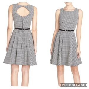 Melonie Gingham Chess Fit & Flare Flirty Belted Dress Black White Women’s Size 4